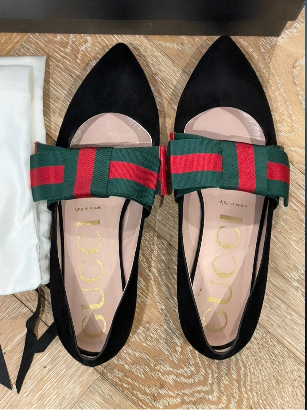 Authentic New Gucci Suede Bow Ballet Flat Black 8.5 38.5 $795 - Picture 3 of 4